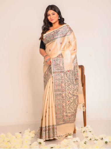 BSHP59 - Madhubani Hand Paint Tussar Saree
